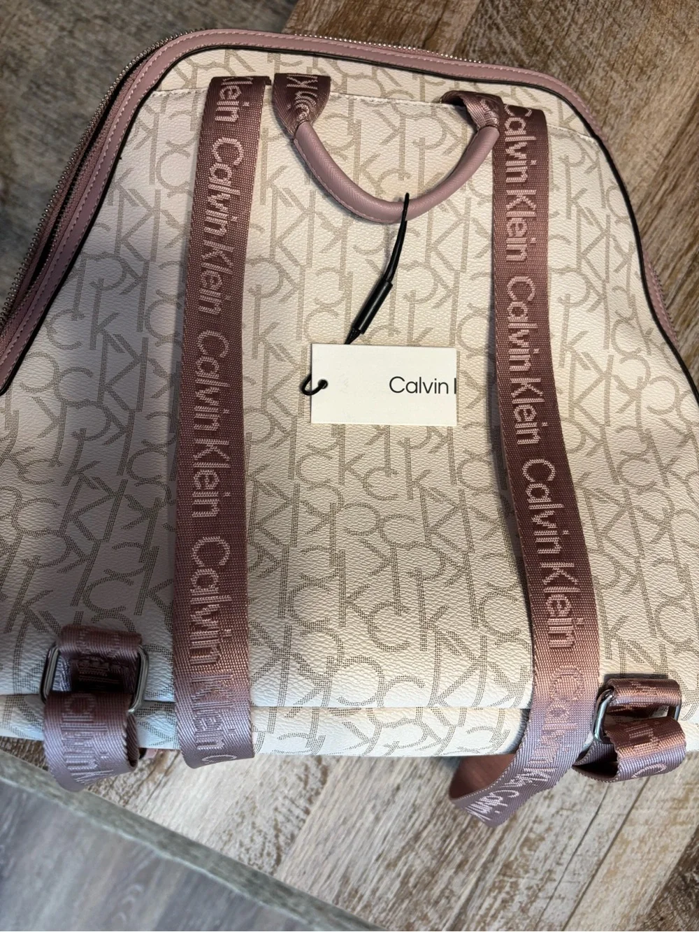 Calvin Klein Cream Canvas Backpack with Pink Trim